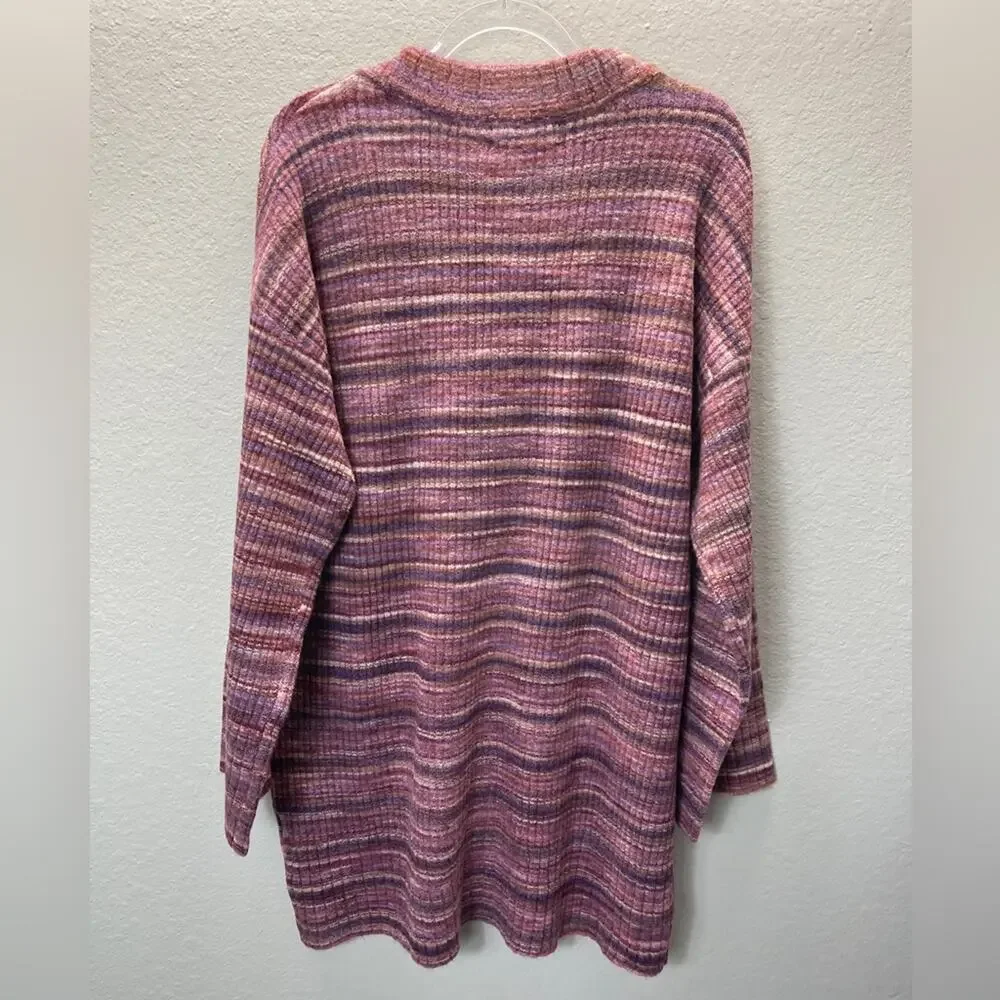 L Space Striped Long Cardigan Pink Purple Open Knit Lounge Sweater